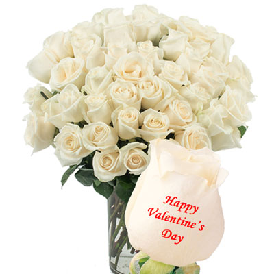 "Talking Roses (Print on Rose) (50 White Roses) - Happy Valentines Day - Click here to View more details about this Product